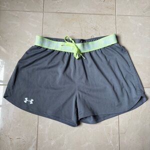 Under Armour Women’s Gray Shorts with Neon Green Elastic Waistband